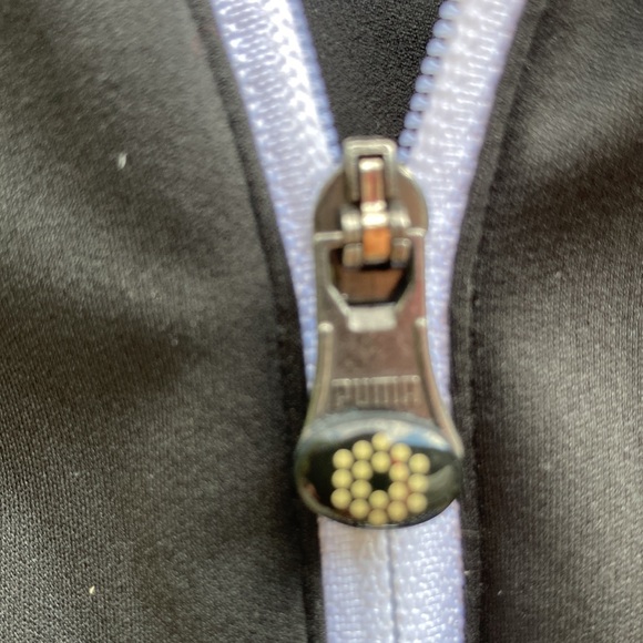 PUMA Golf 1/2 zip Black Shirt white stripe design front pocket Wing Cell sports - Picture 7 of 12